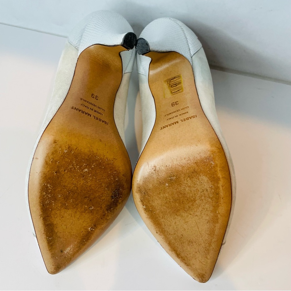 Isabel Marant White Suede and Leather Pointed Toe Heels - Picture 11 of 11